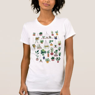 Boho Plant Lady Illustration Art T-Shirt