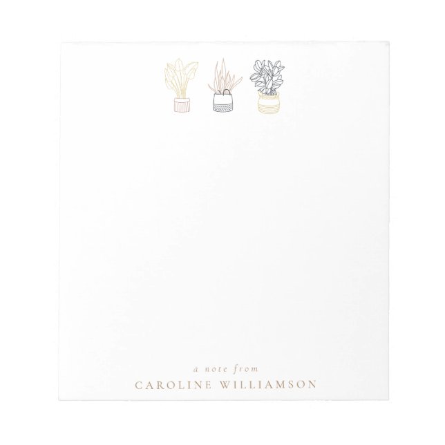 Boho Plant Line Art Illustration Personalised  Notepad (Front)