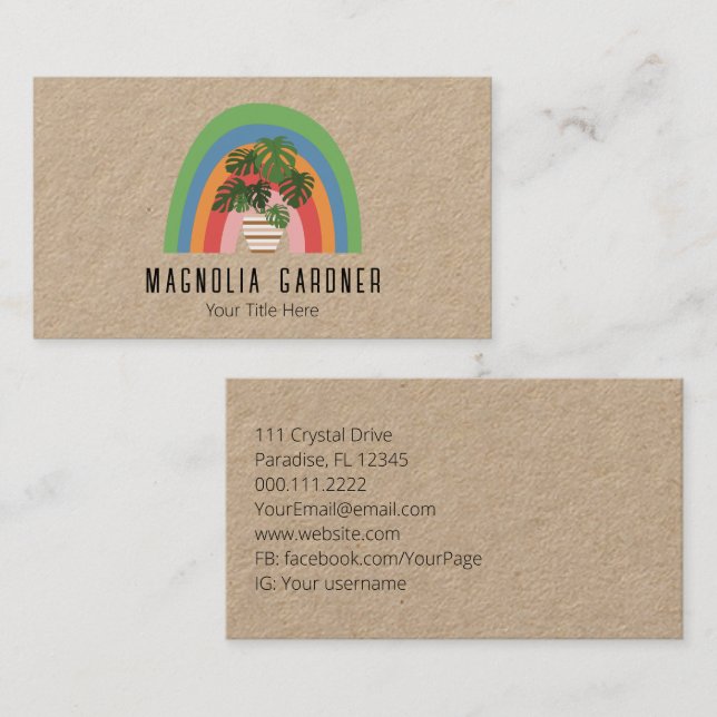 Boho Plant Lover Organic Master Gardener Nursery  Business Card (Front/Back)