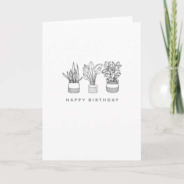 Boho Plant Minimal Line Art Drawing Birthday Card (Front)
