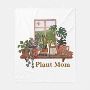 Boho Plant Mum Indoor Garden Watercolor  Fleece Blanket