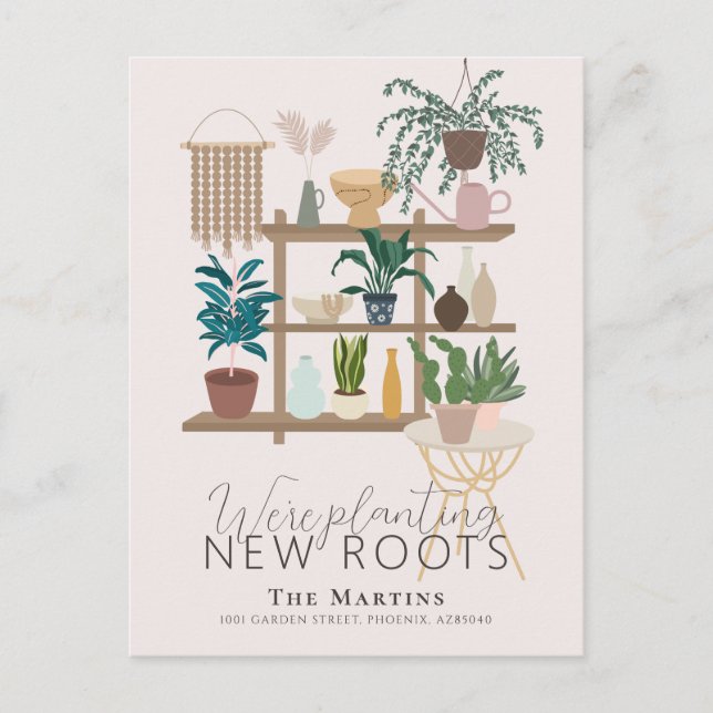 Boho Planting New Roots Moving Announcement Postcard (Front)