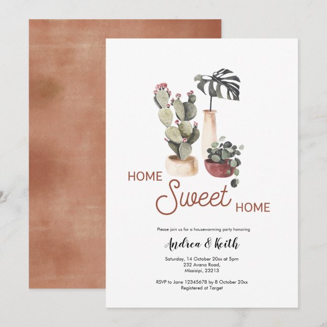 Boho Plants Succulent Housewarming Party Invitation (Front/Back)
