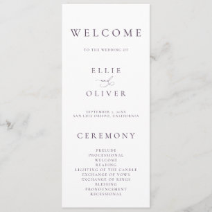 Boho Plum Purple Elegant Minimalist Wedding Programme