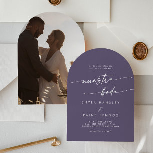 Boho Plum Purple Photo Arch Spanish Wedding Invitation