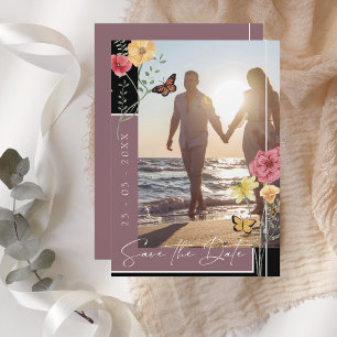 Boho Plum Purple Wildflowers Photo Save the Date