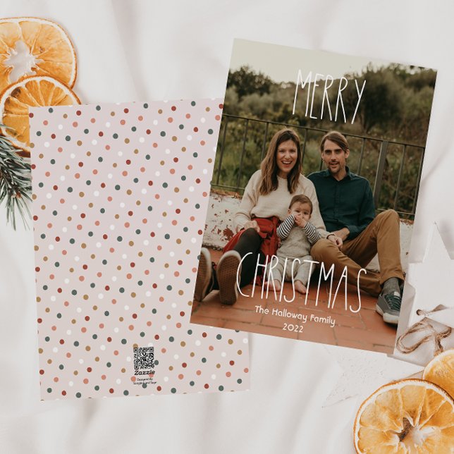Boho Polka Dot Christmas Classic Full Photo Holiday Card (Creator Uploaded)