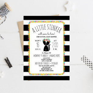 Boho Pom Poms Skunk Little Stinker Baby Shower Invitation