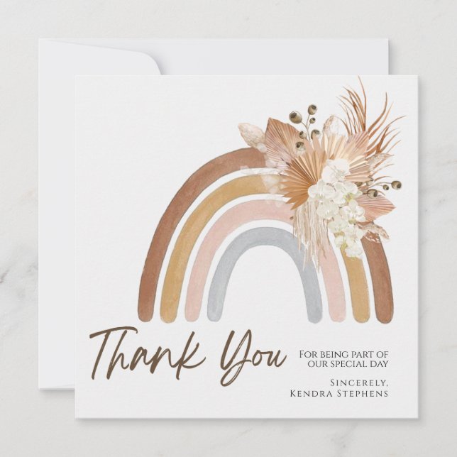 Boho Pompas Grass Muted Rainbow Thank You Card (Front)