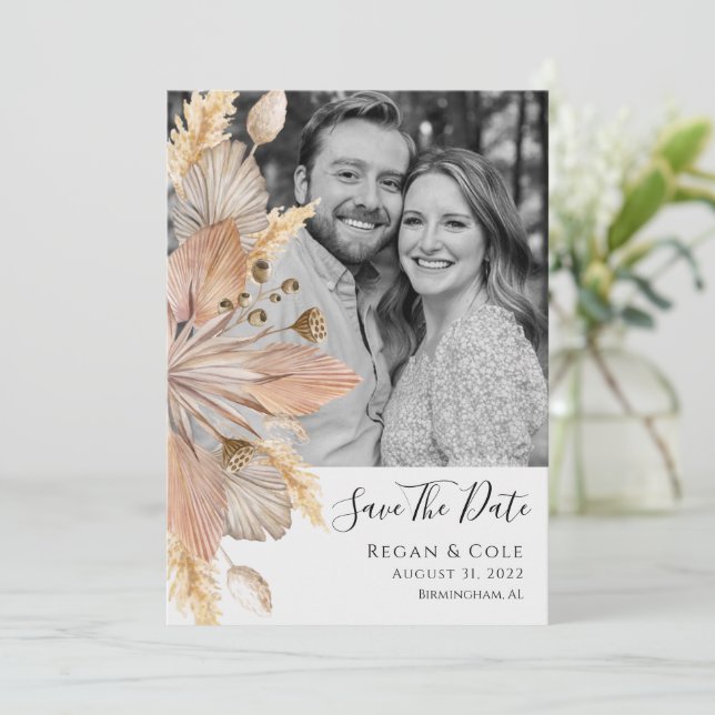 Boho Pompas Grass Save The Date Card (Standing Front)