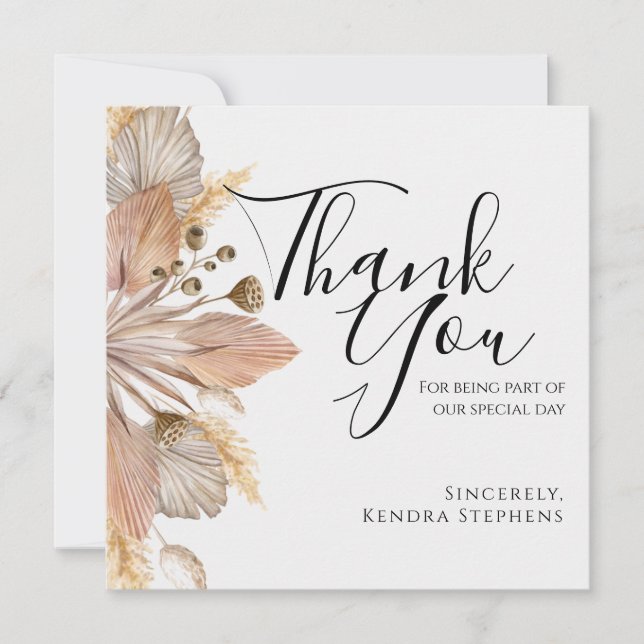 Boho Pompas Grass Thank You Card (Front)