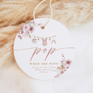 Boho Pop When She Pops Round Baby Shower Champagne Favour Tags
