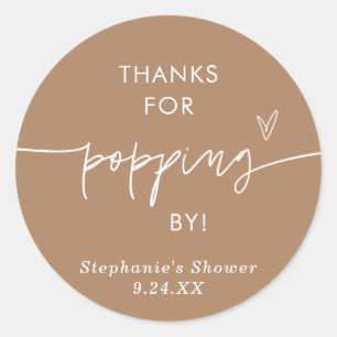 Boho Popcorn Favours, Thanks for Popping By Favour Classic Round Sticker
