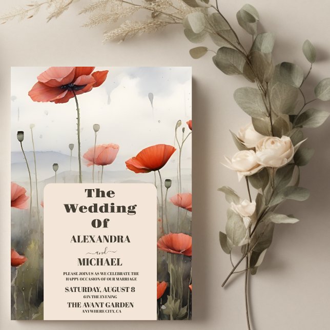 Boho Poppy  Wildflower Botanical Wedding  Invitation (Creator Uploaded)