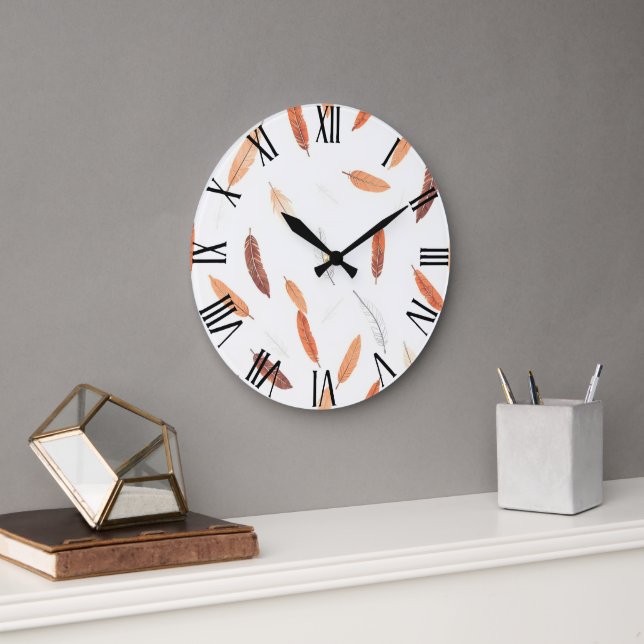 Boho Popular Feathers Luxury Collection Large Clock (Office)