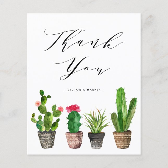 Boho Potted Cactus Graduation Thank You Card (Front)