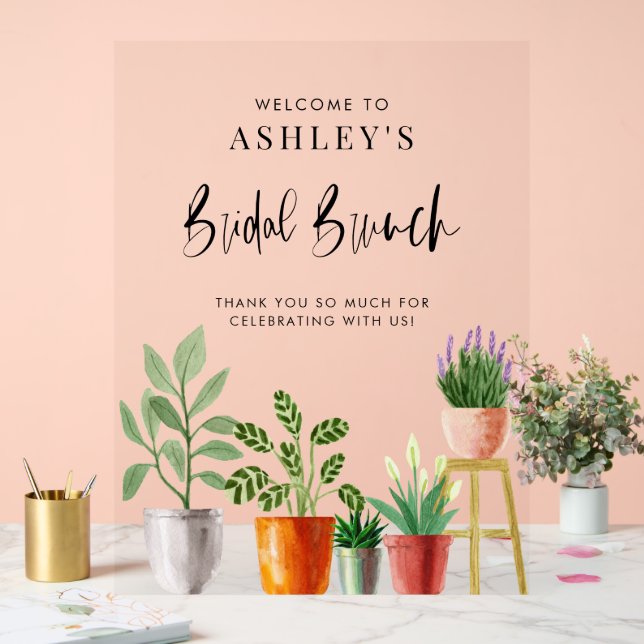 Boho Potted Houseplants Bridal Brunch Welcome Acrylic Sign (Wedding)