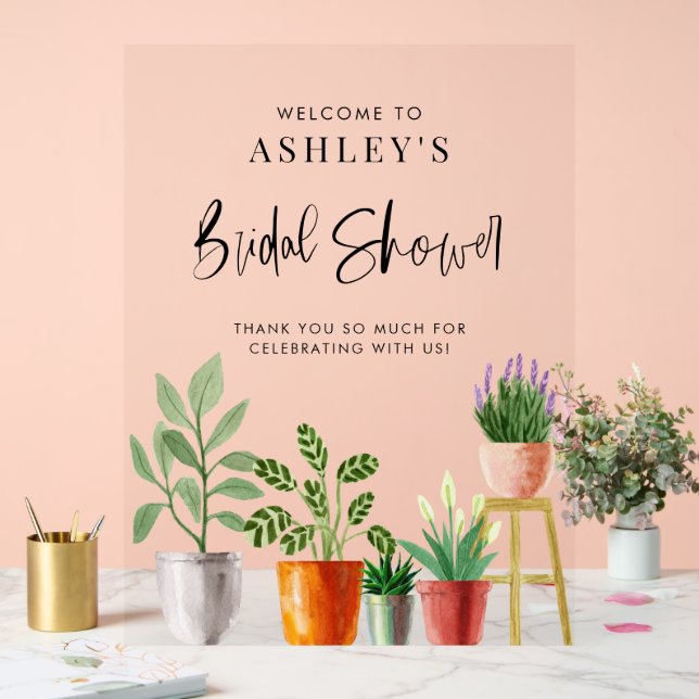 Boho Potted Houseplants Bridal Shower Welcome Acrylic Sign (Wedding)