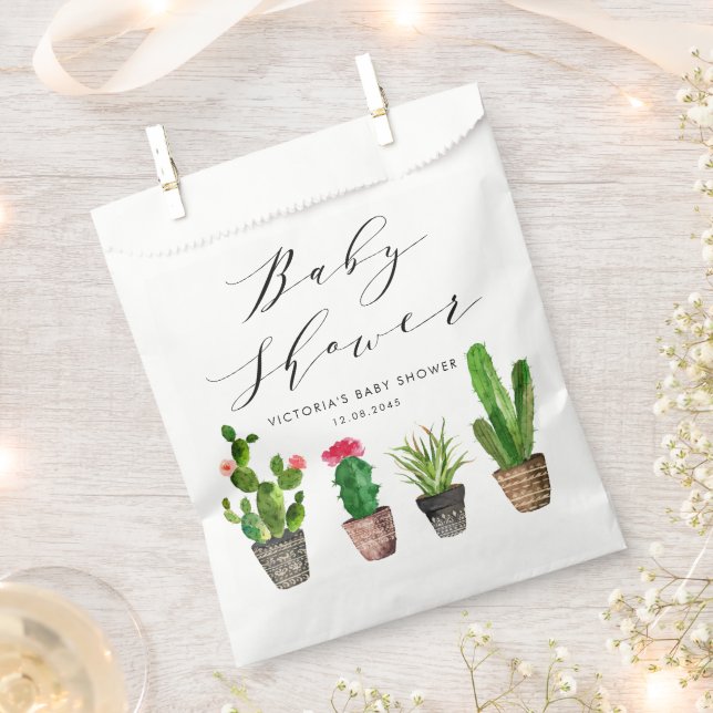 Boho Potted Succulents and Cactus Baby Shower Favour Bags (Clipped)