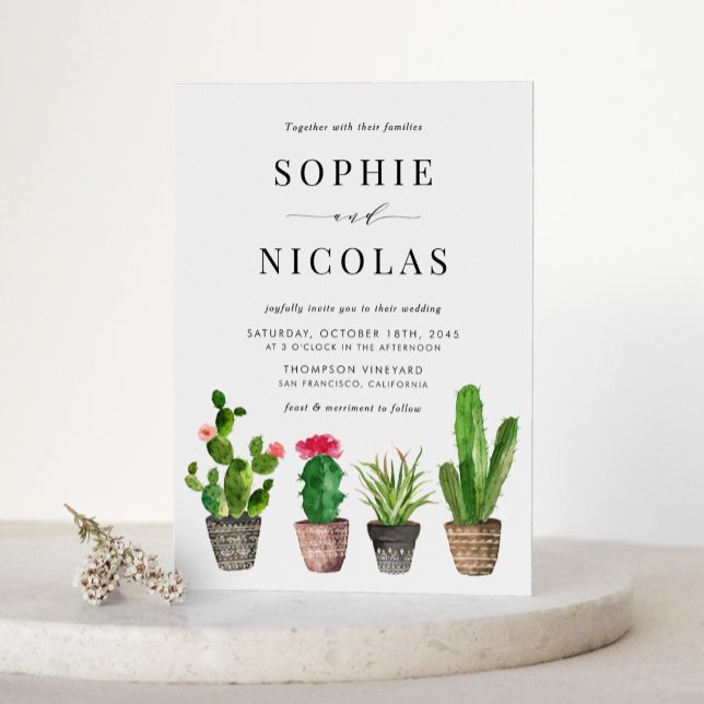 Boho Potted Succulents and Cactus QR Code Wedding Invitation Postcard (Boho Potted Succulents and Cactus QR Code Wedding Invitation Postcard)