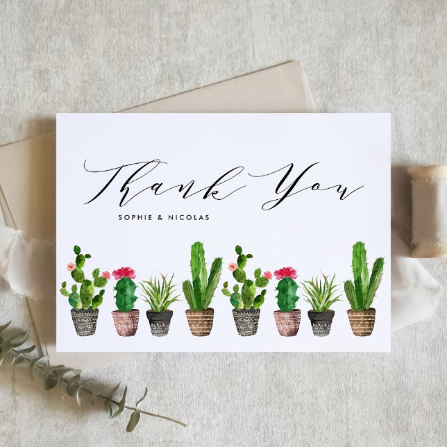 Boho Potted Succulents and Cactus Summer Wedding Thank You Card (Creator Uploaded)