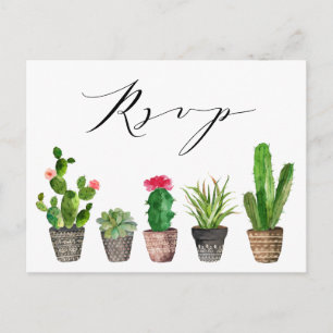 Boho Potted Succulents and Cactus Wedding RSVP Postcard