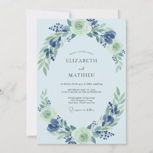 Boho Powder Azure Leafy Wedding Invitation