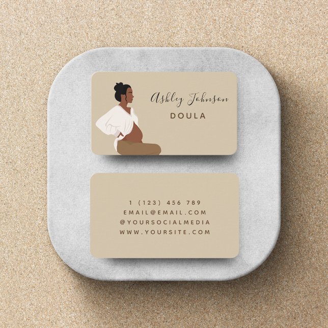 Boho Pregnant Lady Illustration Doula Midwife Chic Business Card (Creator Uploaded)