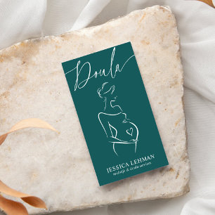 Boho Pregnant Lady Line Art Doula Midwife QRCODE  Business Card