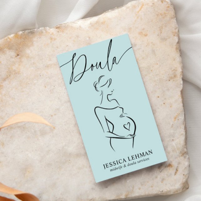 Boho Pregnant Lady Line Art Doula Midwife QRCODE  Business Card (Creator Uploaded)