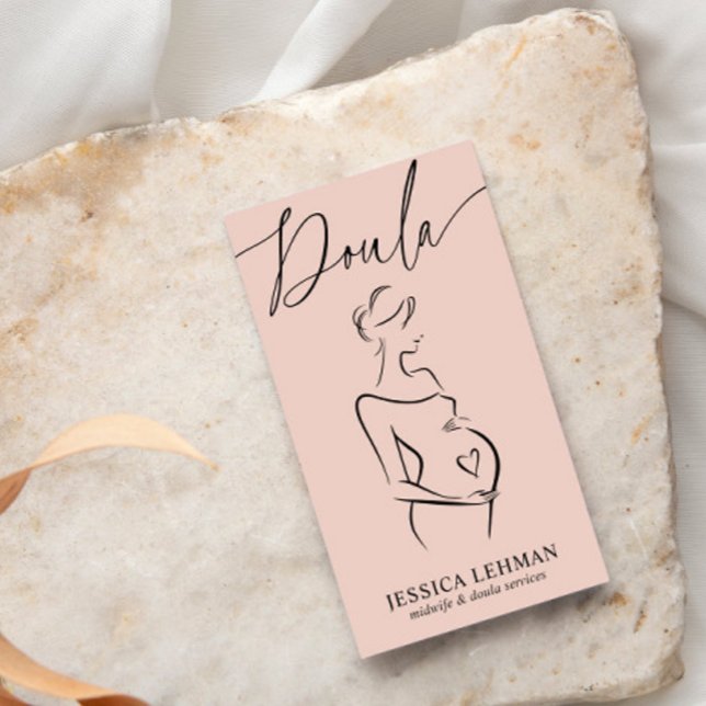 Boho Pregnant Lady Line Art Doula Midwife QRCODE  Business Card (Creator Uploaded)