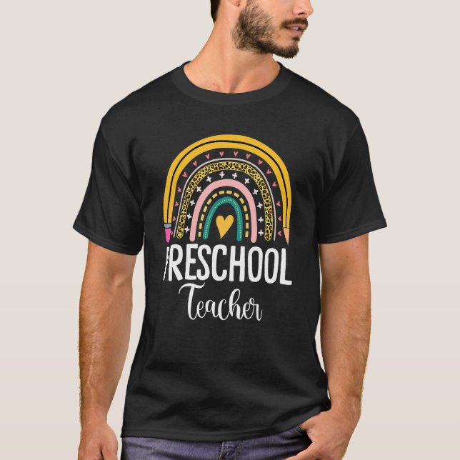Boho Preschool Teacher Rainbow Leopard Teacher App T-Shirt (Front)