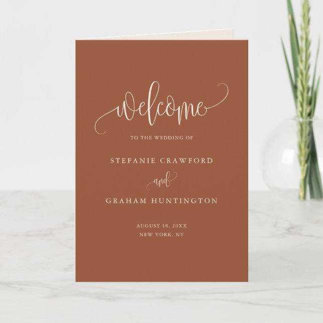 Boho Pretty Calligraphy Terracotta Wedding Booklet Programme (Front)