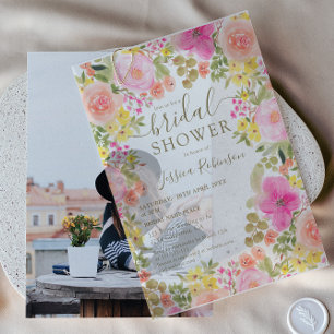Boho Pretty Floral Watercolor Bridal Shower  Vellum Invitations