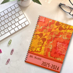 Boho Pretty Modern Orange Personalised Teacher  Planner