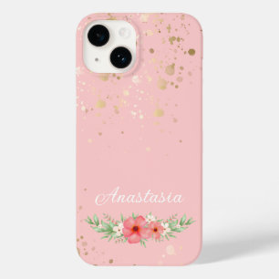 Boho Pretty Pink & Ivory Greenery Floral Name Case-Mate iPhone 14 Case