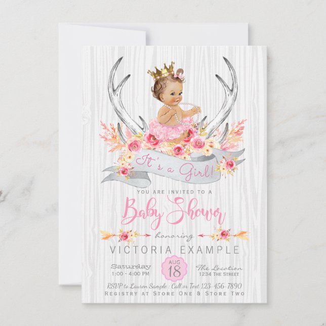 Boho Princess Tribal Antler Baby Shower Invitation (Front)
