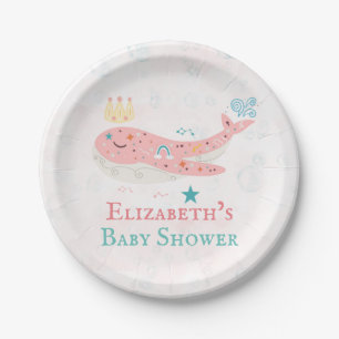 Boho Princess Whale Girl Baby Shower  Paper Plate