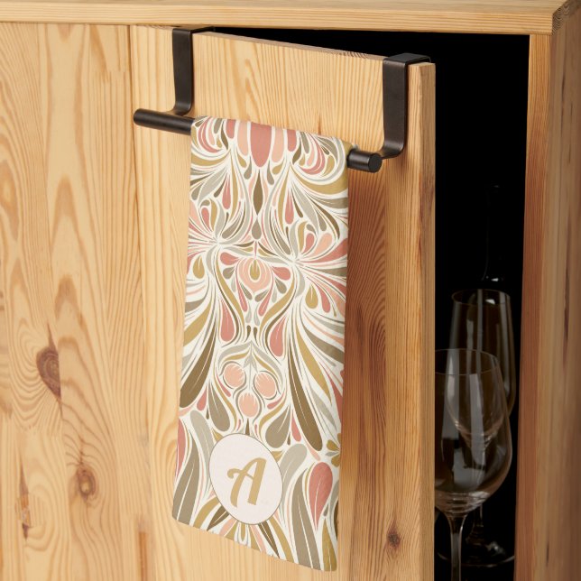 Boho Print with Retro Monogram Tea Towel (Thirds Fold)