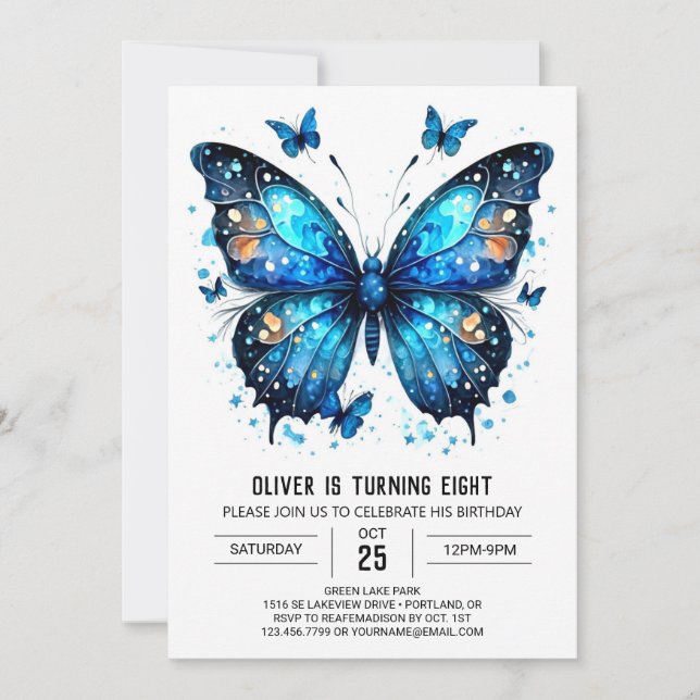 Boho Printable Butterfly Boy Birthday Invitation (Front)