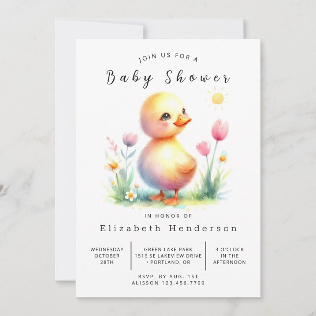 Boho Printable Duck Baby Shower Invitation (Front)