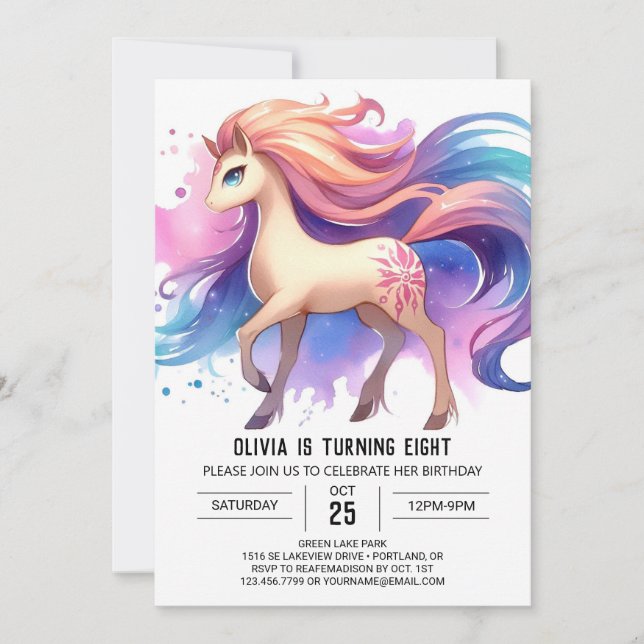 Boho Printable Horse Birthday Invitation (Front)