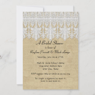 BOHO Printed Burlap n Lace gypsy Modern Mod Style Invitation