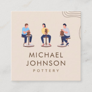 Boho Private Pottery Ceramic Classes Cream Pastel Square Business Card