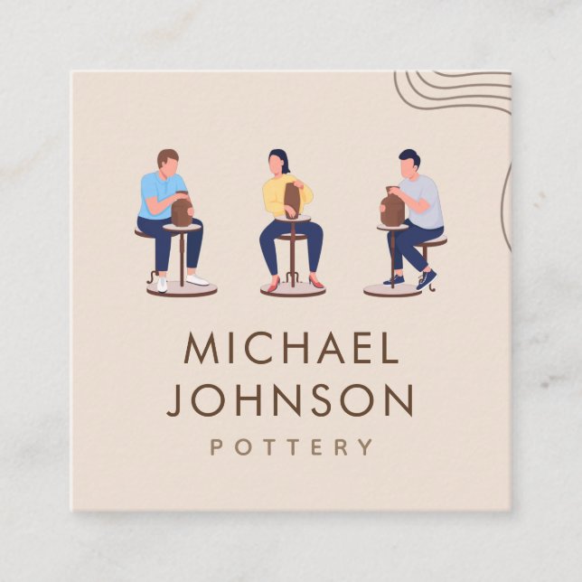 Boho Private Pottery Ceramic Classes Cream Pastel Square Business Card (Front)