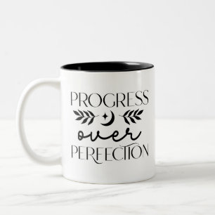 Boho Progress Over Perfection Inspirational Two-Tone Coffee Mug