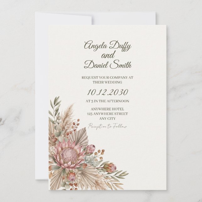 Boho Protea Botanical Wedding Invitation (Front)
