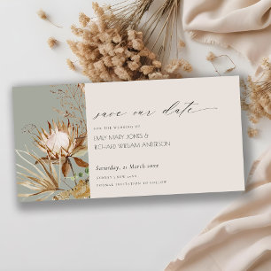 Boho Protea Dried Palm Floral Save the Date Card