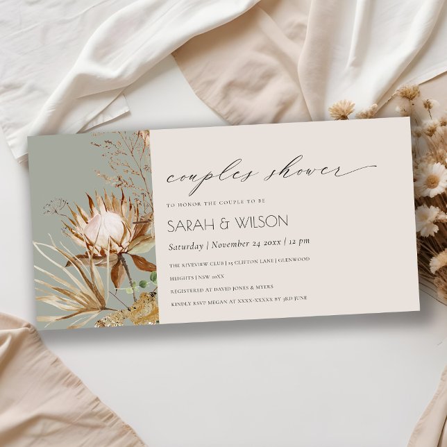 Boho Protea Dry Palm Floral Couples Shower Invite (Creator Uploaded)