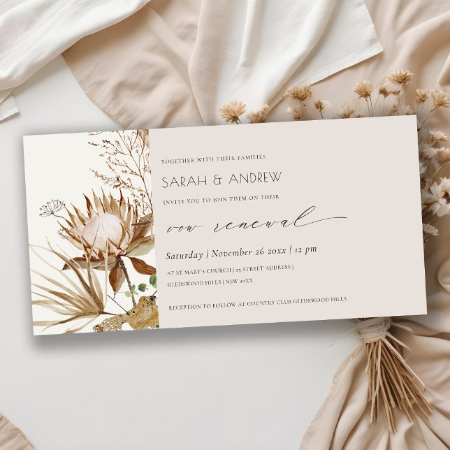 Boho Protea Dry Palm Floral Vow Renewal Invite (Creator Uploaded)